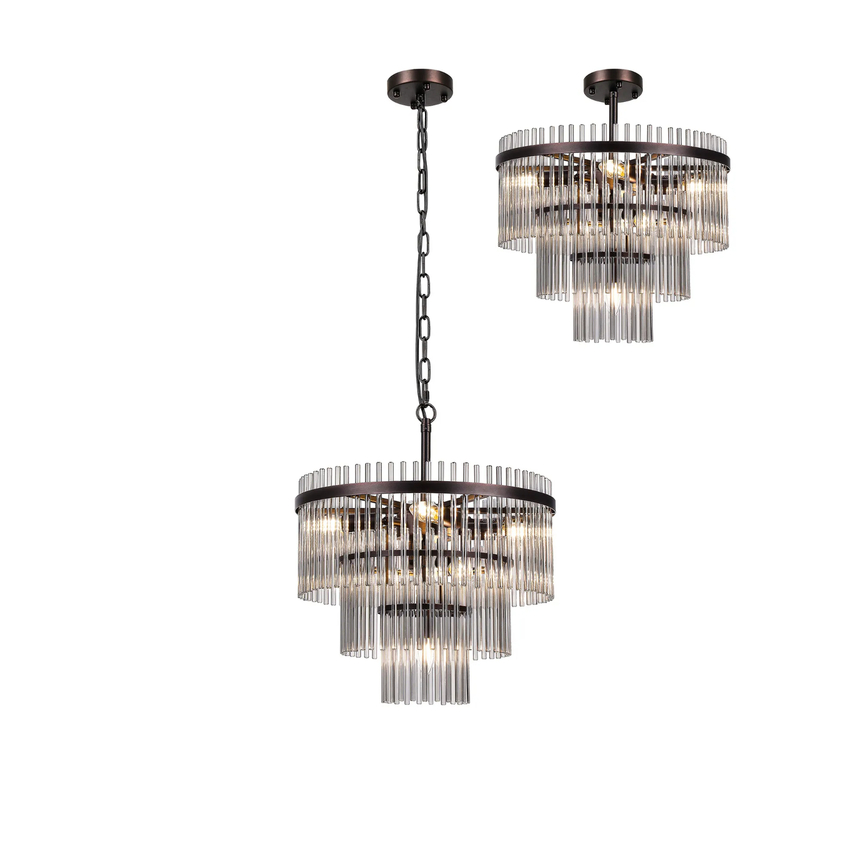 Photograph: Idolite Ronan 45cm Pendant/Semi Ceiling 7 Light E14, Brown Oxide/Smoke Glass Rods