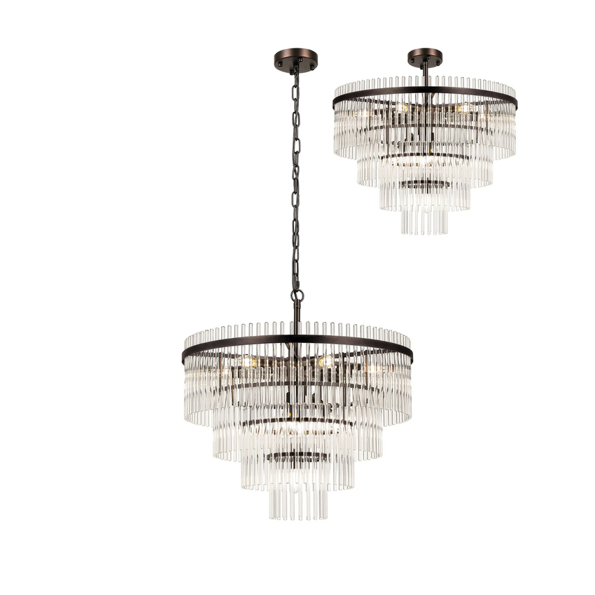 Photograph: Idolite Ronan 60cm Pendant/Semi Ceiling 10 Light E14, Brown Oxide/Clear Glass Rods