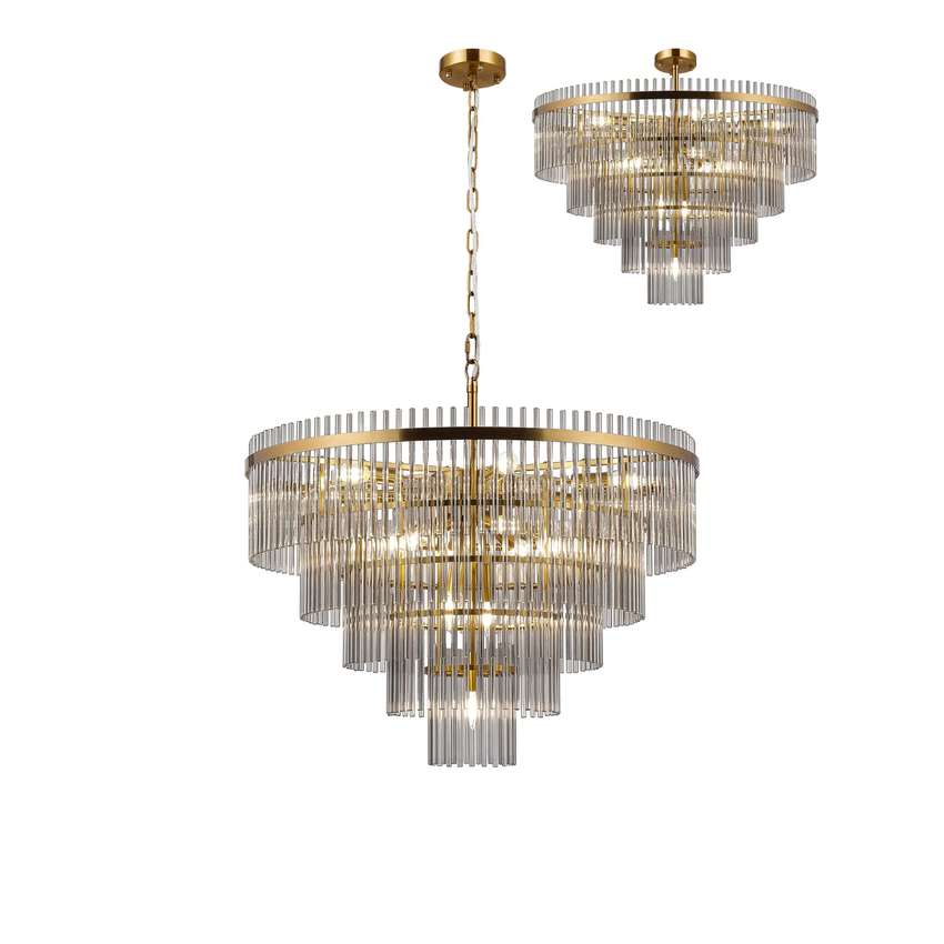 Photograph: Idolite Ronan 77cm Pendant/Semi Ceiling 15 Light E14, Brass/Smoke Glass Rods