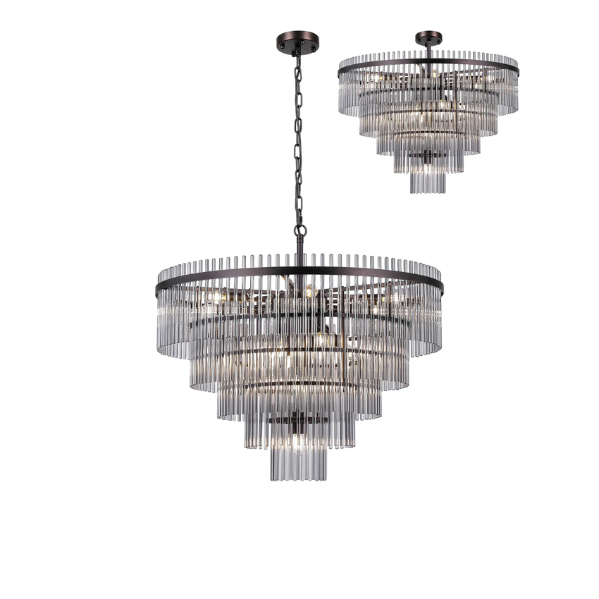 Photograph: Idolite Ronan 77cm Pendant/Semi Ceiling 15 Light E14, Brown Oxide/Smoke Glass Rods