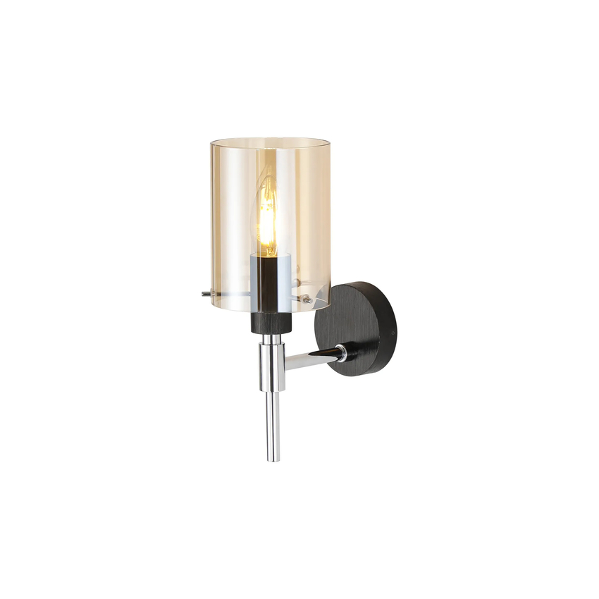 Photograph: Idolite Rose Black And Polished Chrome Single Bathroom Wall Light Complete With Amber Glass - IP44