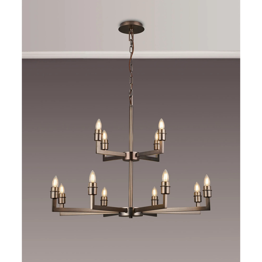 Photograph: Idolite Ruari Matt Bronze 4 + 8, 12 Light Two Tier Pendant Light (Frame Only)