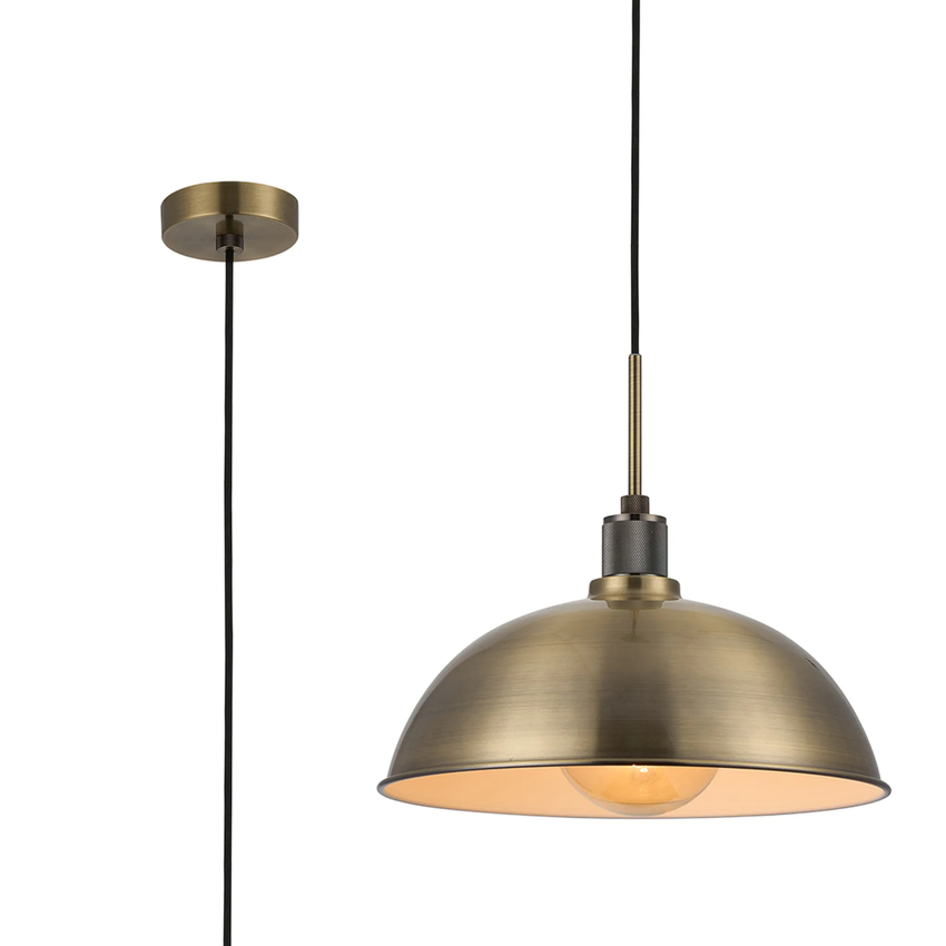 Photograph: Idolite Rumi Antique Brass Knurled Pendant Light With Antique Brass Metal Dome Shade