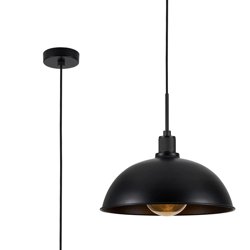 Photograph: Idolite Rumi Black Knurled Pendant Light With Black Metal Dome Shade