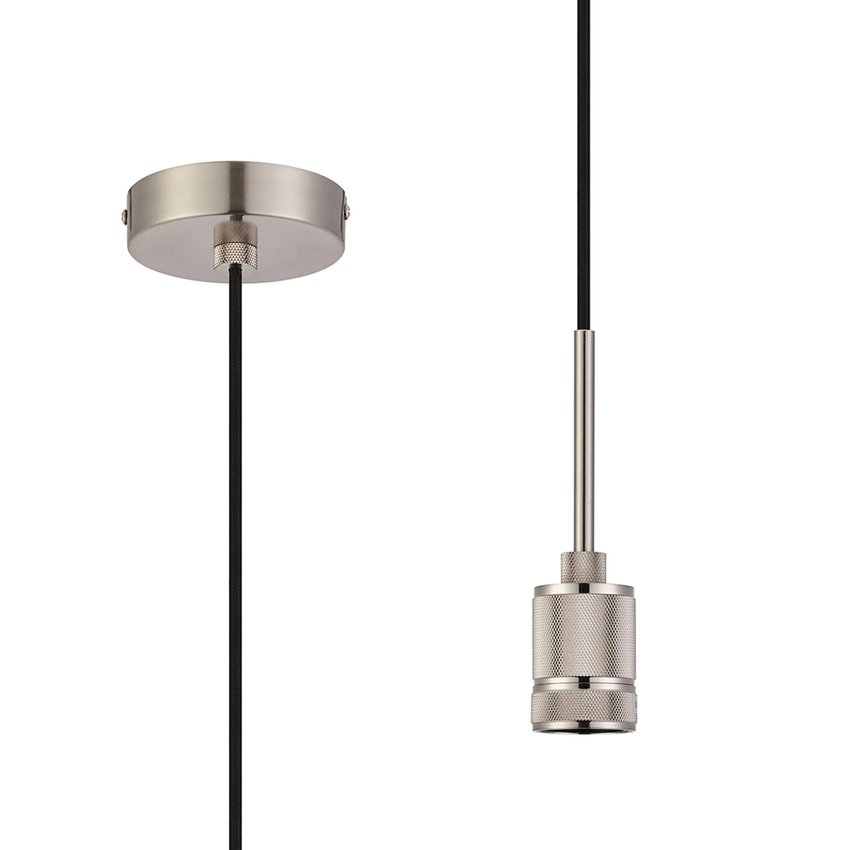 Photograph: Idolite Rumi Knurled 1 Light Satin Nickel Suspension - E27 - 1.6M