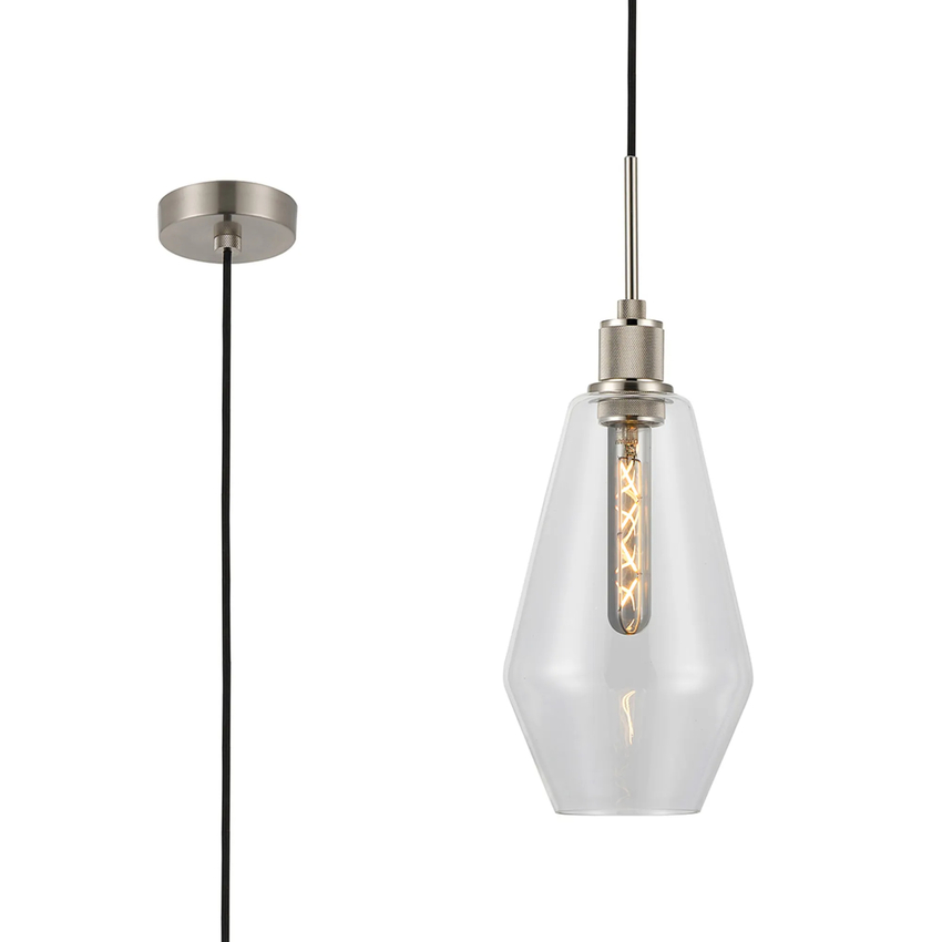 Photograph: Idolite Rumi Satin Nickel Knurled Pendant Light With Clear Kite Shade