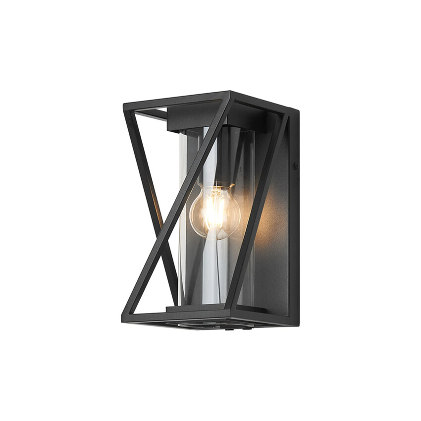 Photograph: Idolite Sandbach Satin Black Box Criss Cross Outdoor Flush Wall Lantern Light With Clear Glass - IP54