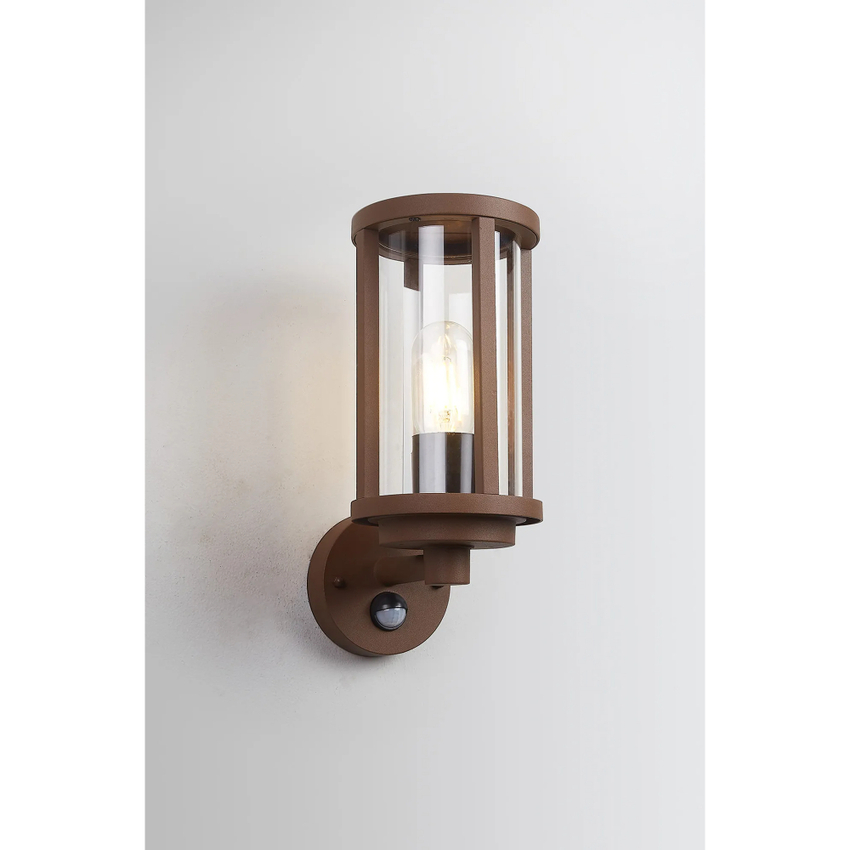 Photograph: Idolite Sannee Cylinder PIR Wall Lamp 1 Light IP44 Dark Brown/Clear