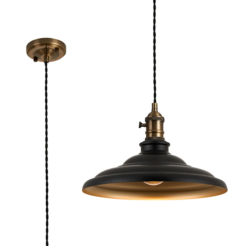Photograph: Idolite Sejal 35cm 1 Light Braided Pendant: Round Tiered Metal Shade: Antique Brass/Black/Matt Black/Gold