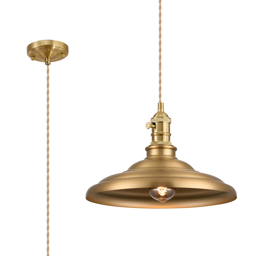 Photograph: Idolite Sejal 35cm 1 Light Braided Pendant: Round Tiered Metal Shade: Brass/Pale Gold/Brass/Gold