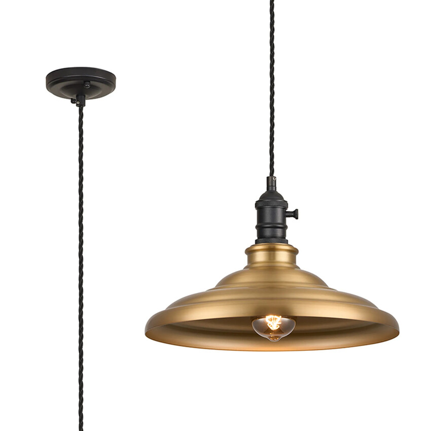 Photograph: Idolite Sejal 35cm 1 Light Braided Pendant: Round Tiered Metal Shade: Satin Black/Black/Brass/Gold