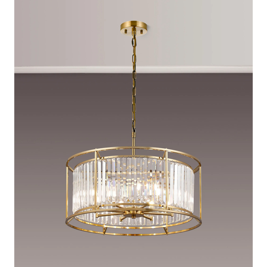 Photograph: Idolite Seko Gold Finish 8 Light Crystal Bathroom Pendant Light - IP44