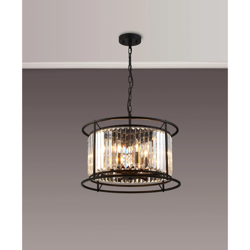 Photograph: Idolite Seko Satin Black 6 Light Crystal Bathroom Pendant Light - IP44