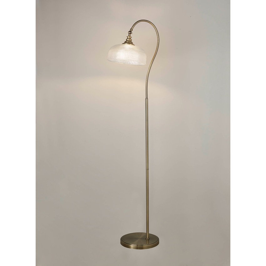 Photograph: Idolite Sheridan Antique Brass Floor Lamp Complete With Prismatic Glass Shade