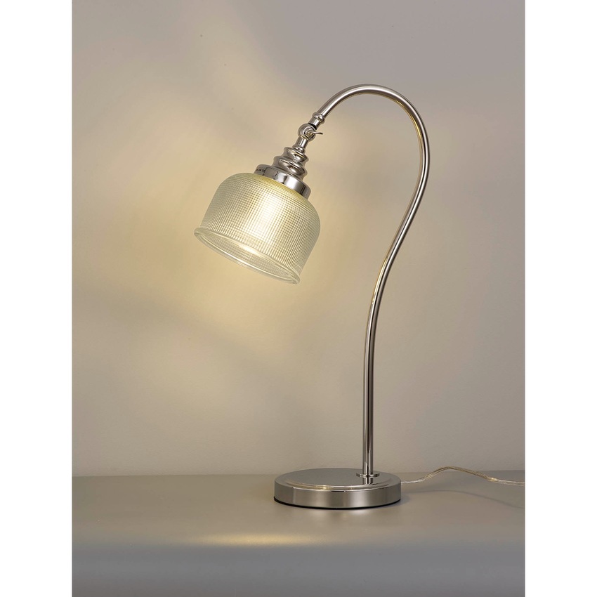 Photograph: Idolite Sheridan Polished Nickel Table Lamp Complete With Prismatic Glass Shade