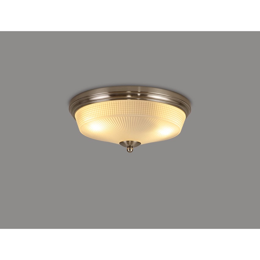 Photograph: Idolite Sheridan Satin Nickel 2 Light Flush Ceiling Light Complete With Frosted Glass Shade