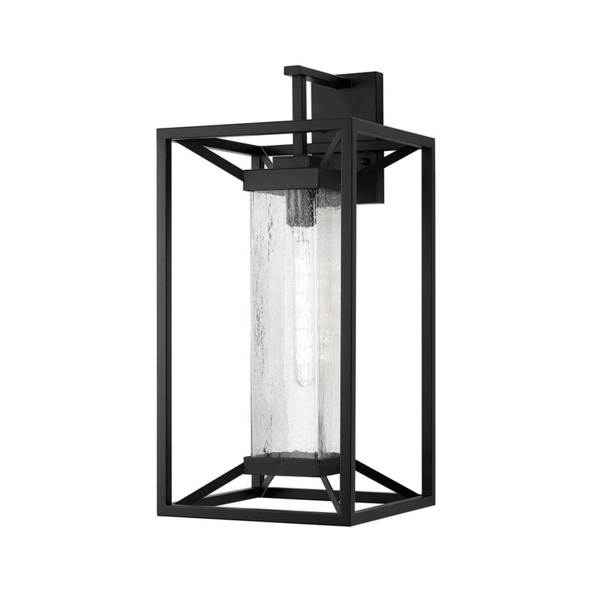 Photograph: Idolite Shrewsbury Downward Facing Black Frame Large Exterior Wall Light Complete With Clear Seeded Glass - IP54
