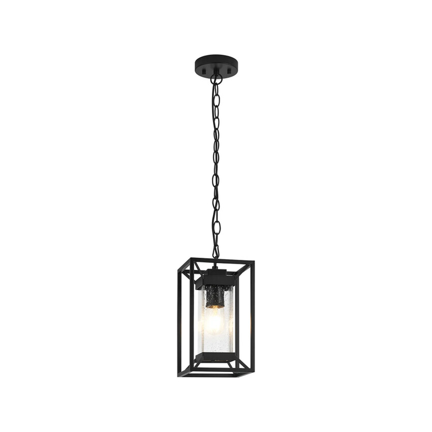 Photograph: Idolite Shrewsbury Downward Facing Black Frame Outdoor Pendant Light Complete With Clear Seeded Glass - IP54