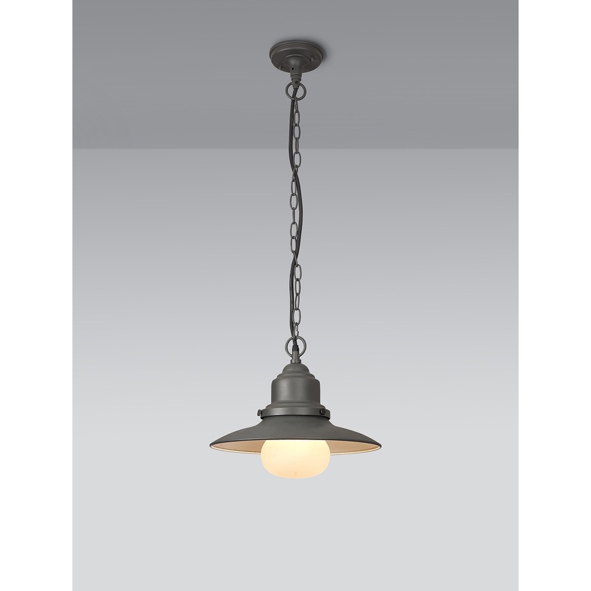 Photograph: Idolite Simons Black And Dark Grey Exterior Pendant Light Complete With Opal Lens - IP44