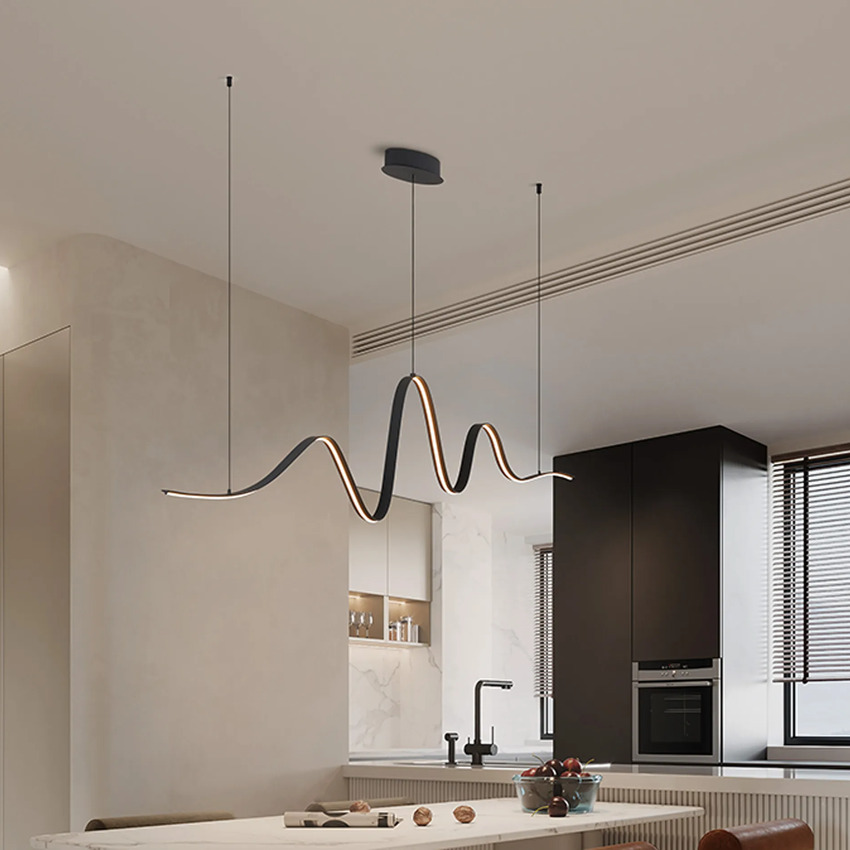 Photograph: Idolite Sleek Dark Grey Dimmable Wave Led Linear Island Pendant Light - 3000K