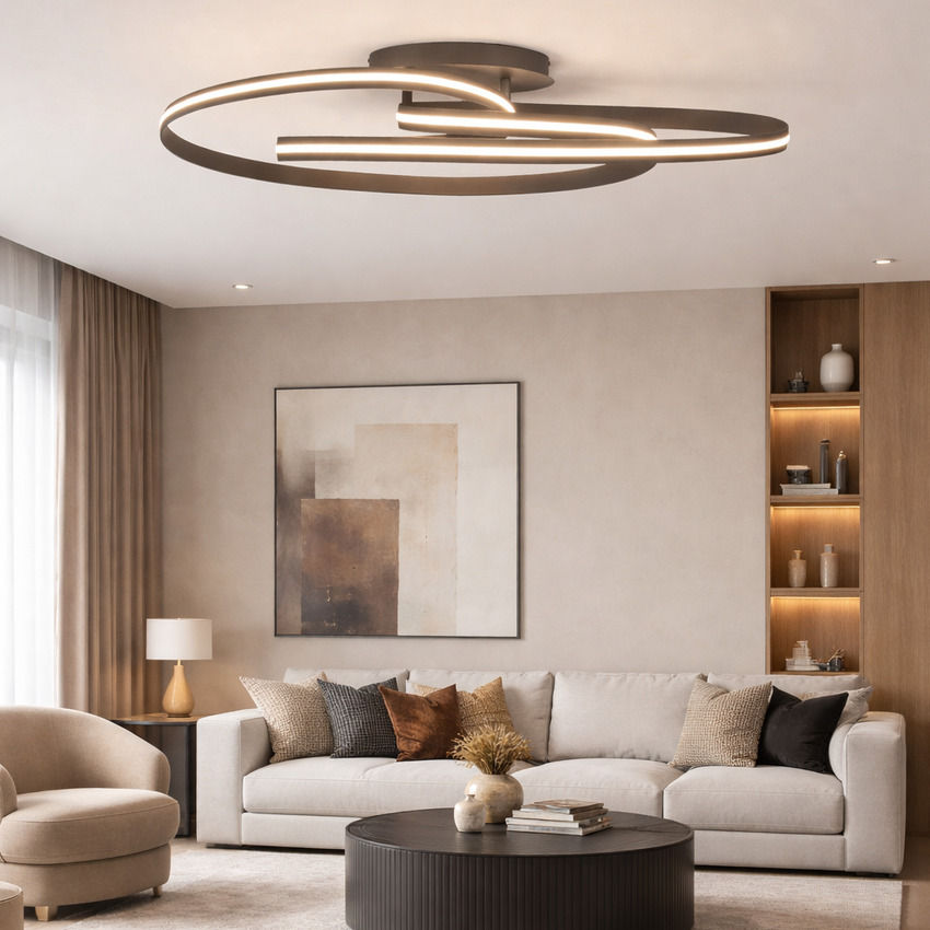 Photograph: Idolite Sleek Dark Grey Double Loop Flush Ceiling Light, 45W LED, Triac Dimmable, 3000K, 4400lm