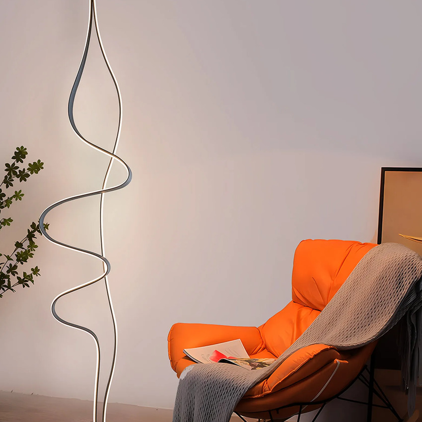 Photograph: Idolite Sleek Dark Grey Spiral Dimmable Led Floor Lamp - 3000K