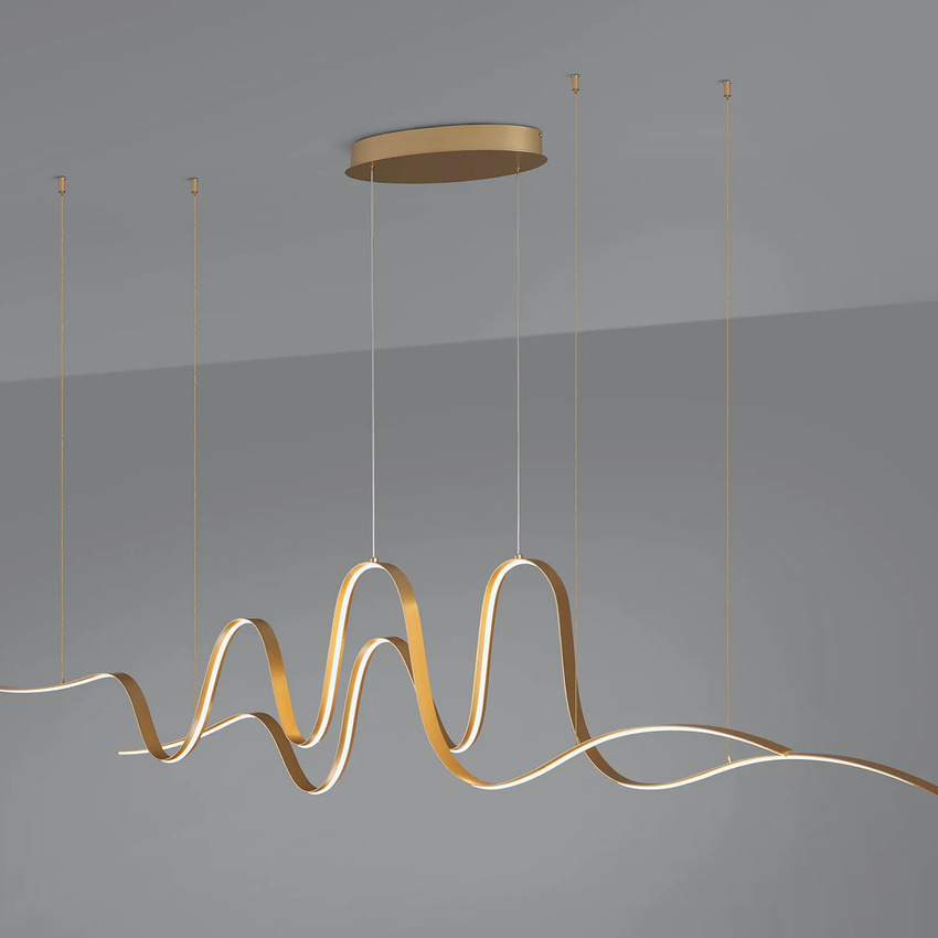 Photograph: Idolite Sleek Gold Twin Wave Dimmable Led Linear Island Pendant Light - 3000K