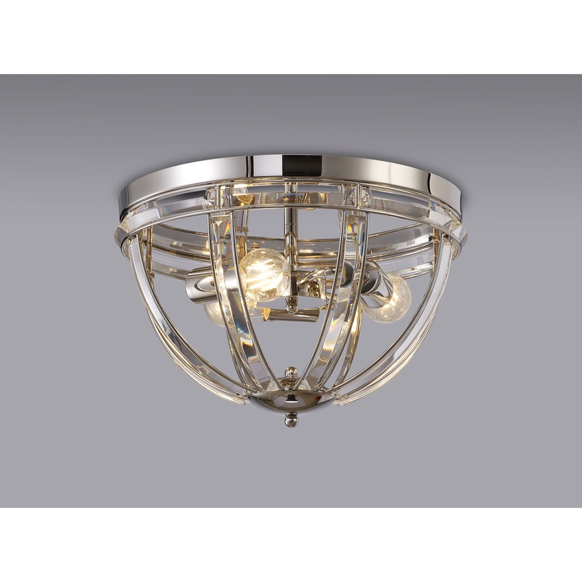 Photograph: Idolite Smoky Polished Nickel 3 Light Round Flush Crystal Ceiling Light