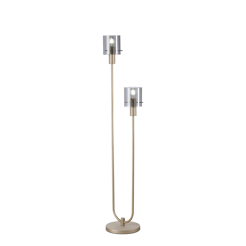 Photograph: Idolite Snowdon 2 Light Floor Lamp In Gold With Smoke Ribbed Glass Shades