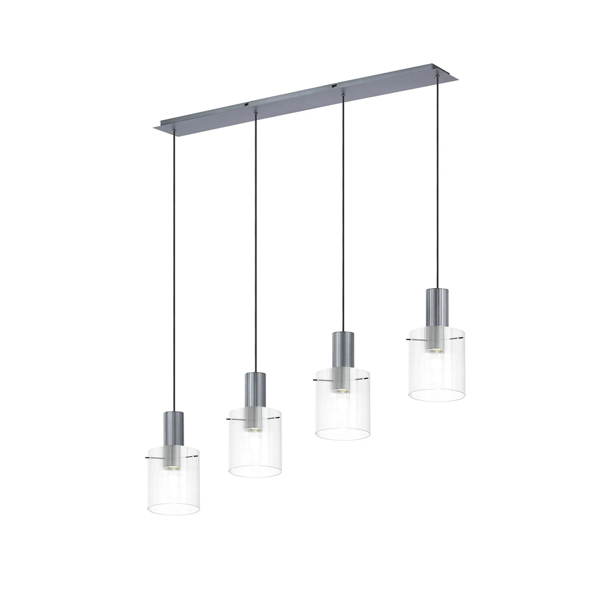 Photograph: Idolite Snowdon 4 Light Linear Pendant In Dark Grey With Clear Ribbed Glass Shades