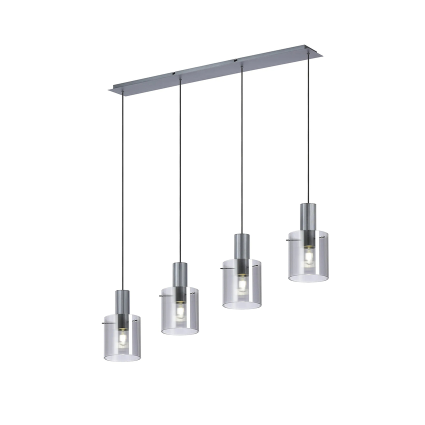 Photograph: Idolite Snowdon 4 Light Linear Pendant In Dark Grey With Smoke Ribbed Glass Shades