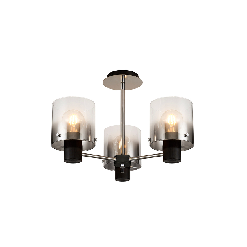 Photograph: Idolite Snowdon Black Finish 3 Light Semi Flush Ceiling Light C/W Smoked/Clear Ombre Glasses