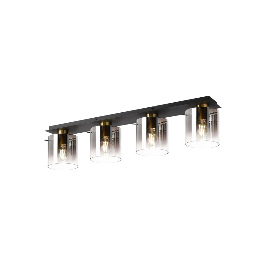 Photograph: Idolite Snowdon Brass And Black 4 Light Linear Flush Ceiling Light Complete With Smoke Fade Glasses