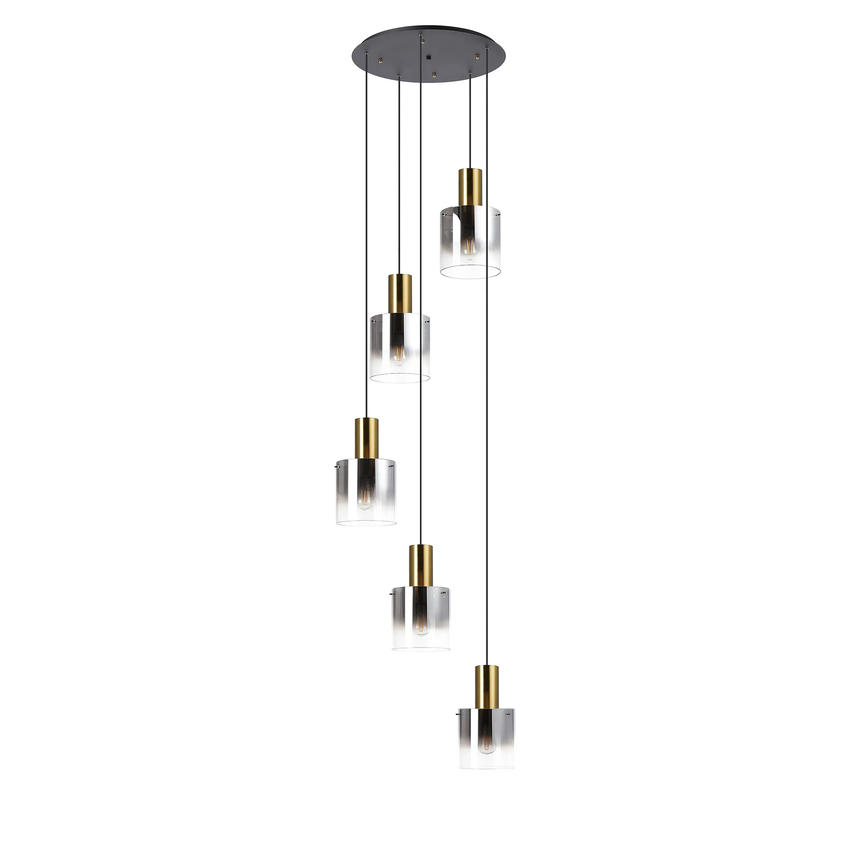 Photograph: Idolite Snowdon Brass And Black 5 Light Cluster Pendant Light Complete With Smoke Fade Glasses