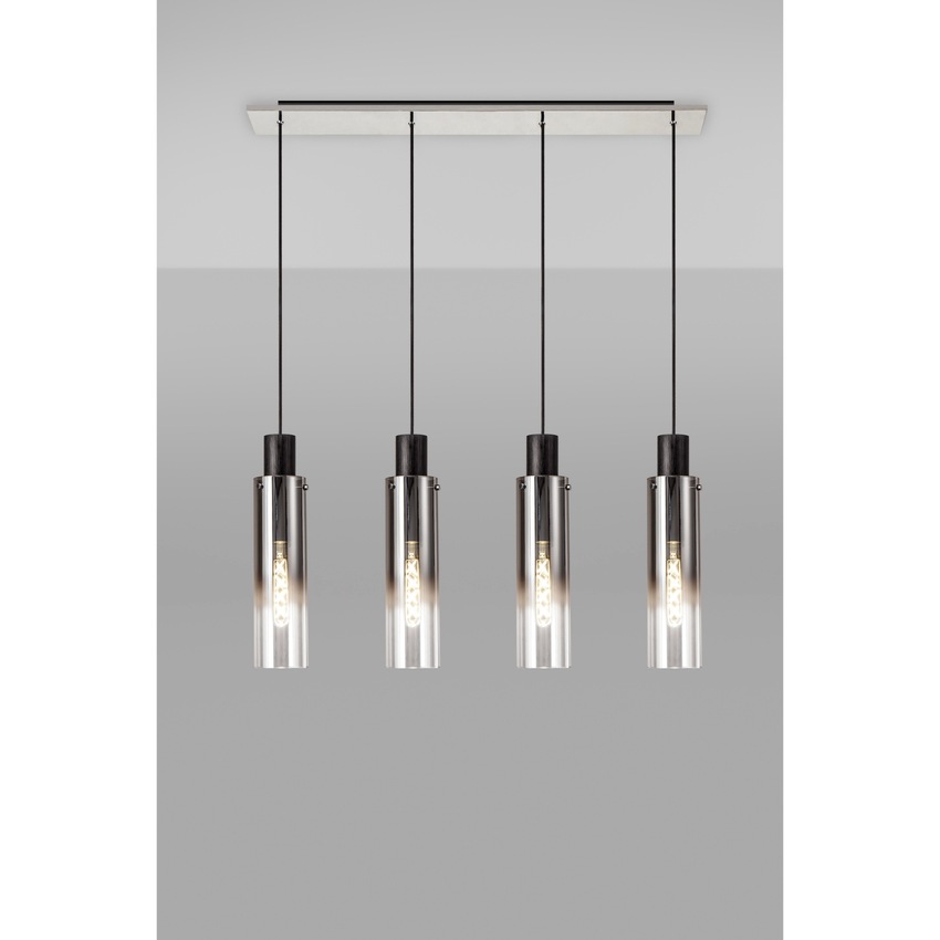 Photograph: Idolite Snowdon Slim Black/Polished Chrome 4 Light Linear Bar Pendant With Smoked/Clear Ombre Glasses