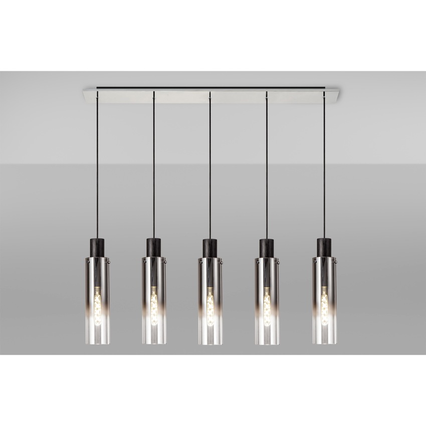 Photograph: Idolite Snowdon Slim Black/Polished Chrome 5 Light Linear Bar Pendant With Smoked/Clear Ombre Glasses