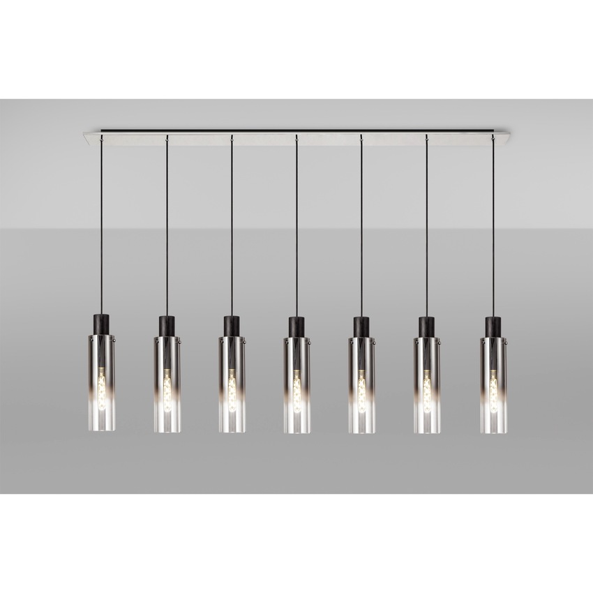 Photograph: Idolite Snowdon Slim Black/Polished Chrome 7 Light Linear Bar Pendant With Smoked/Clear Ombre Glass Shades