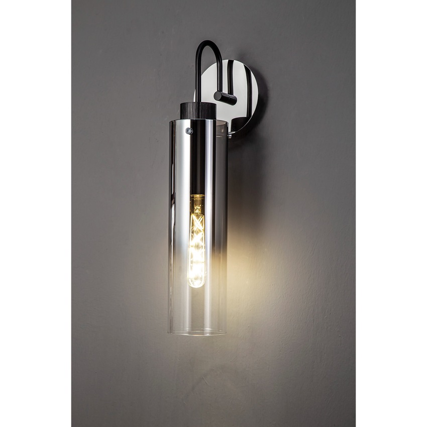 Photograph: Idolite Snowdon Slim Black/Polished Chrome Single Wall Light With Smoked/Clear Ombre Glass