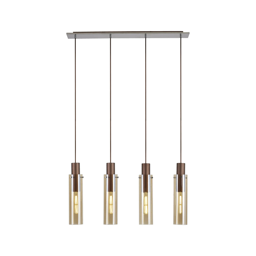 Photograph: Idolite Snowdon Slim Mocha 4 Light Linear Bar Pendant Complete With Amber Glass Shades