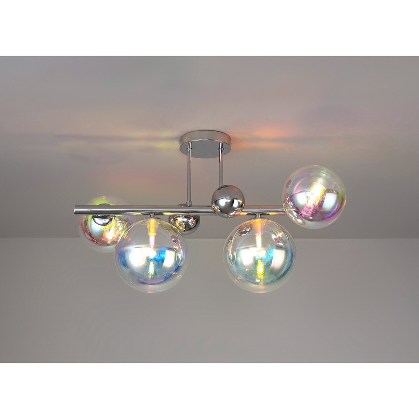 Photograph: Idolite Stockwell Polished Chrome 4 Light Semi-Flush Ceiling Light C/W Iridescent Glass Globes