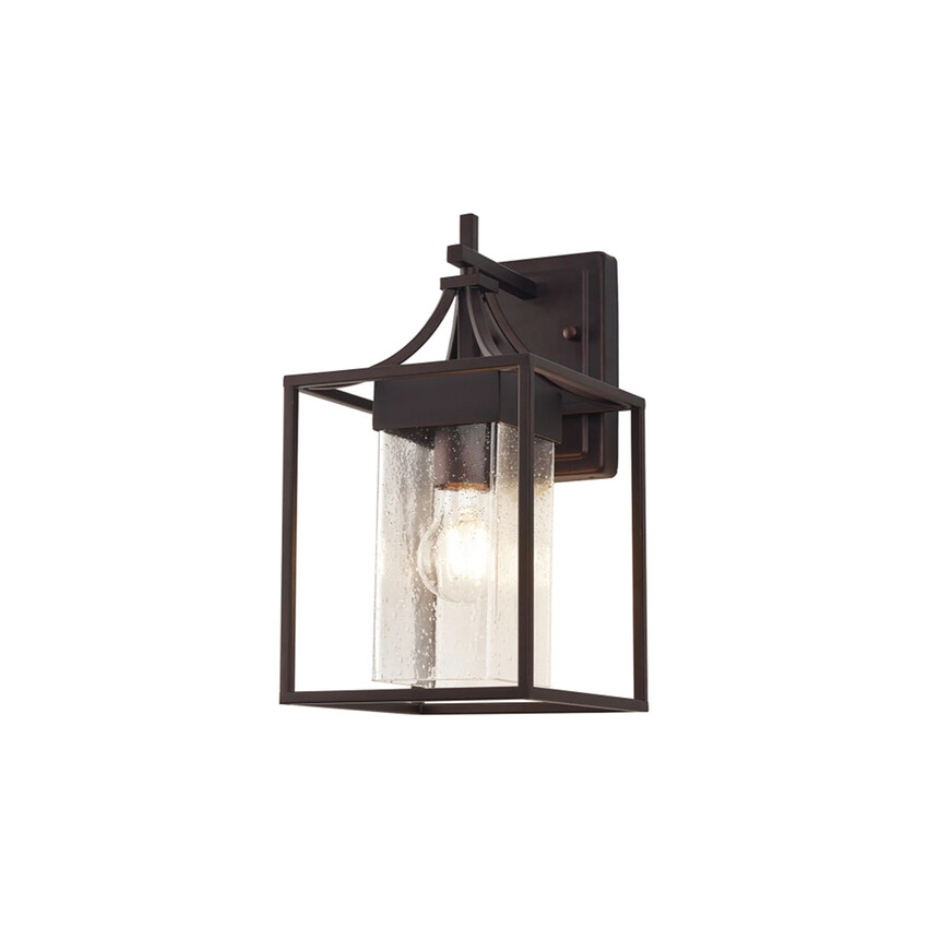 Photograph: Idolite Surrey Oil Rubbed Brass Finish Cube Wall Light Complete With Clear Seeded Glass - IP54