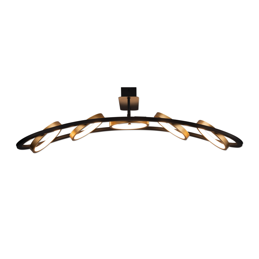 Photograph: Idolite Tacita 5 Light Led Linear Semi-Flush Ceiling Light In Satin Black/Gold