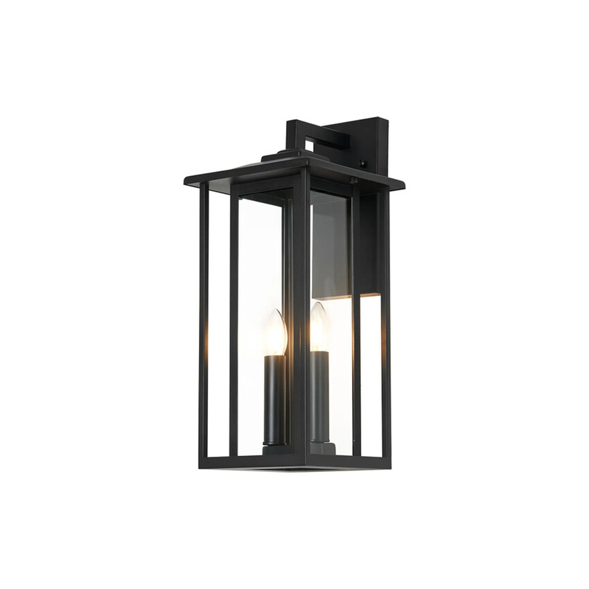 Photograph: Idolite Trentham Rectangular Large 2 Light Satin Black Downward Facing Exterior Wall Light Complete With Clear Glass - IP54