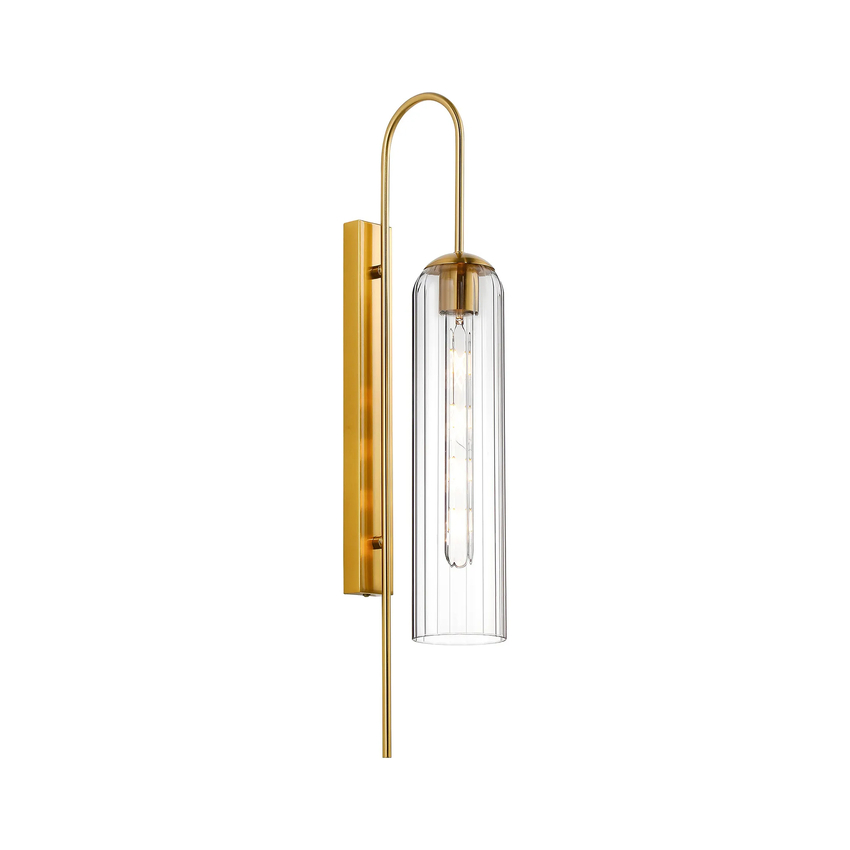 Photograph: Idolite Var Gold Long Linear Wall Light Complete With A Clear Cylindrical Ribbed Glass