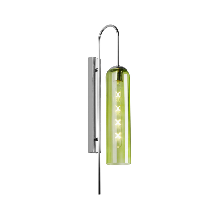 Photograph: Idolite Var Polished Nickel Long Linear Wall Light Complete With A Green Cylindrical Ribbed Glass