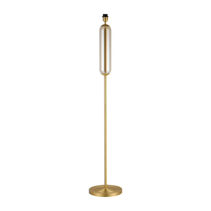 Photograph: Idolite Var Satin Gold Tubular Floor Lamp Complete With Cognac Glass Column