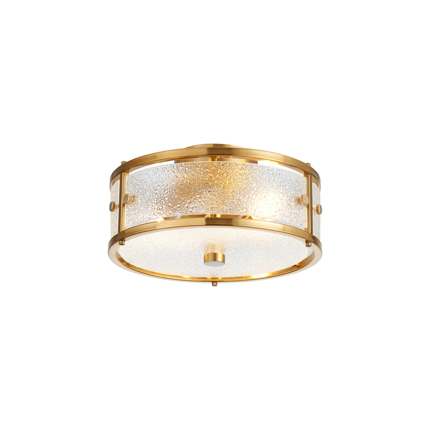 Photograph: Idolite Vault 25cm 2 Light Round Flush Bathroom Ceiling Light Brass/Clear Diamond Pattern (C) Glass - IP44