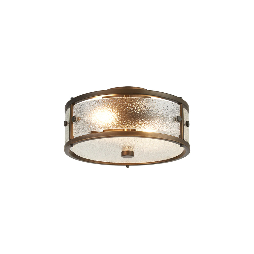 Photograph: Idolite Vault 25cm 2 Light Round Flush Bathroom Ceiling Light Painted Bronze/Clear Diamond Pattern (C) Glass - IP44
