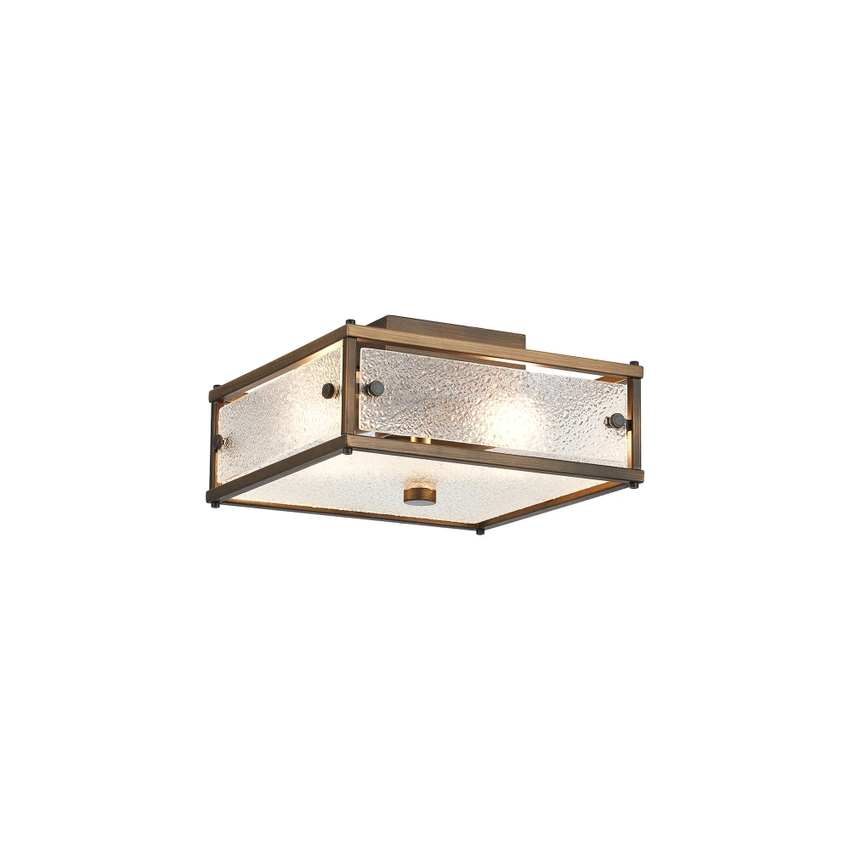Photograph: Idolite Vault 25x25cm 2 Light Square Flush Bathroom Ceiling Light Painted Bronze/Clear Diamond Pattern (C) Glass - IP44