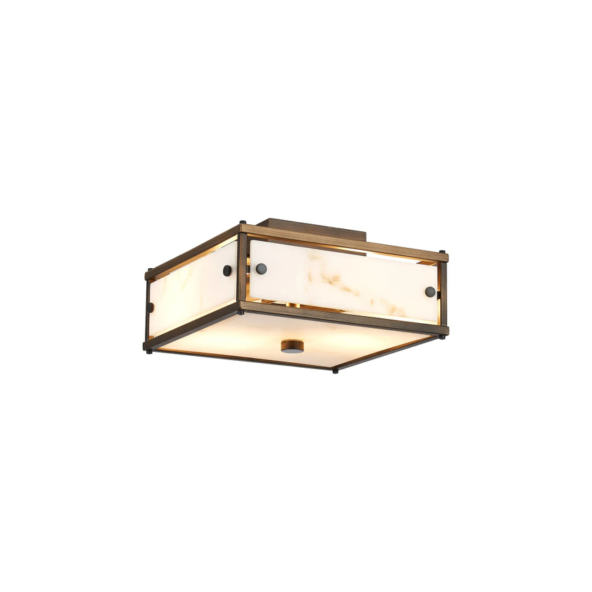 Photograph: Idolite Vault 25x25cm 2 Light Square Flush Bathroom Ceiling Light Painted Bronze/Grey Faux Alabaster (B) Glass - IP44